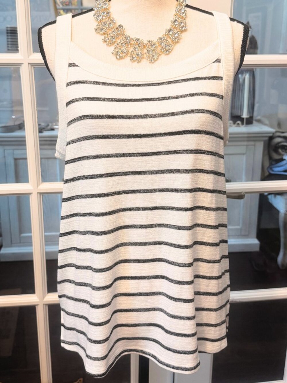 NWT Market & Spruce Tatum Tank Top White Black Striped High Neck Sweater Large